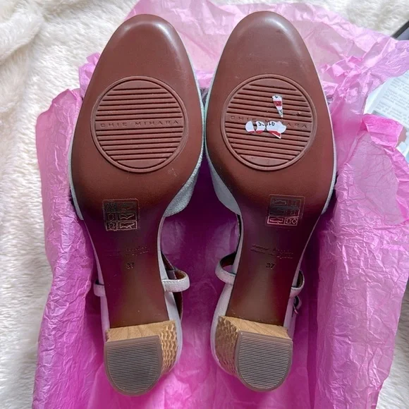 nib CHIE MIHARA Tatami Suede & Metallic Leather Slingback Heels size 7